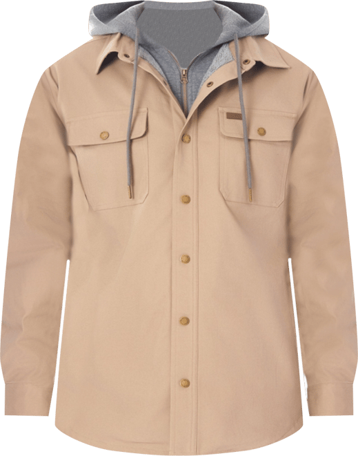 Men's Sherpa-Lined Hooded Stretch-Canvas Snap Shirt-Jacket