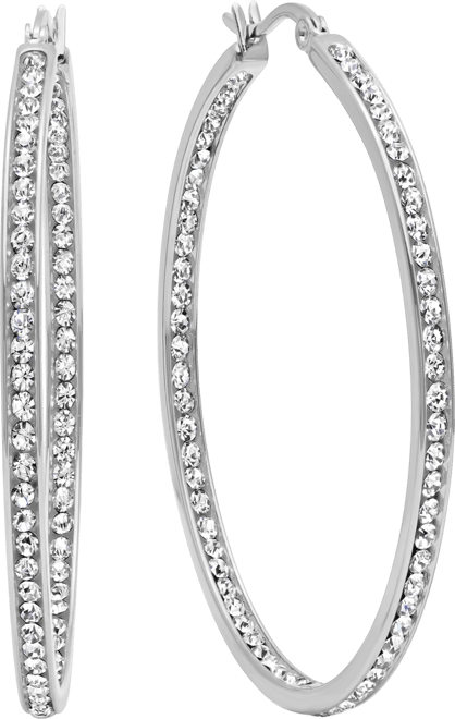 Women's Stainless Steel In and Out Simulated Diamond Hoop Earrings