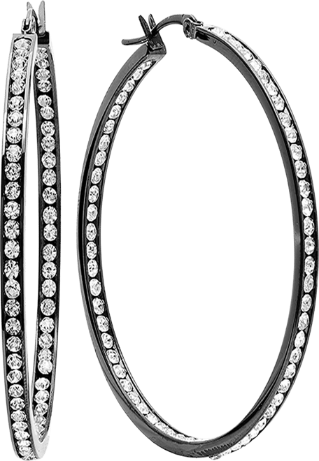 Women's Stainless Steel In and Out Simulated Diamond Hoop Earrings