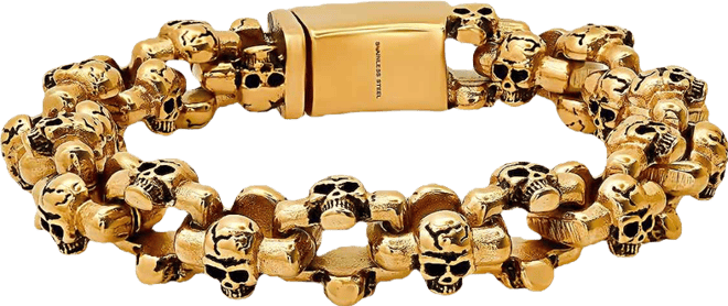 Men's 18K Gold-Plated Stainless-Steel Skull Links Bracelet