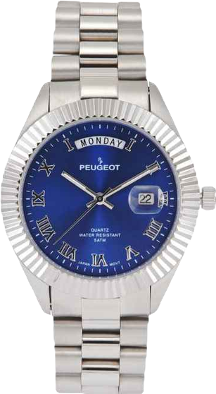 Men's 40mm Blue Face Fluted Bezel Steel Bracelet Watch