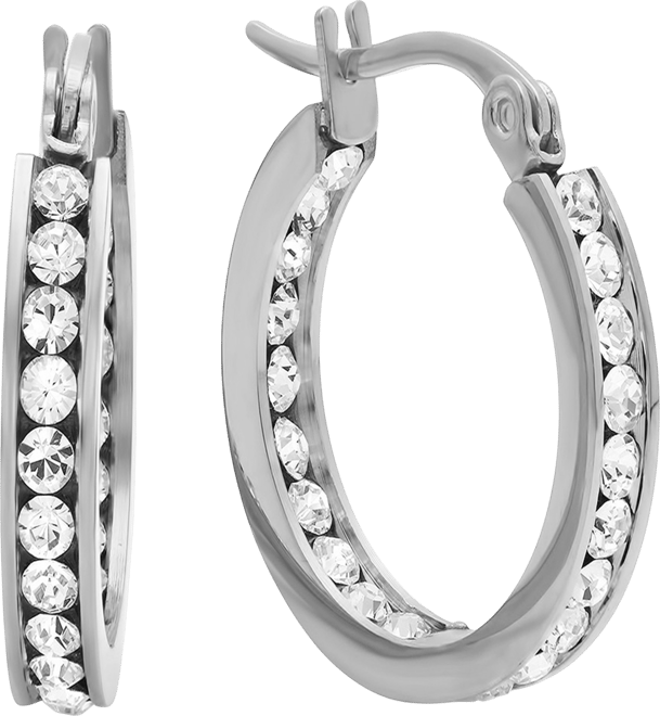 Women's Stainless-Steel Hoop Earrings Adorned with Swarovski Crystals