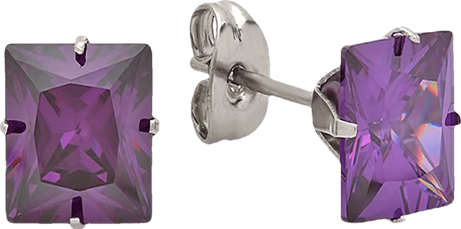 Women's Black Ip Stainless Steel Simulated Purple Princess Diamond Stud Earrings