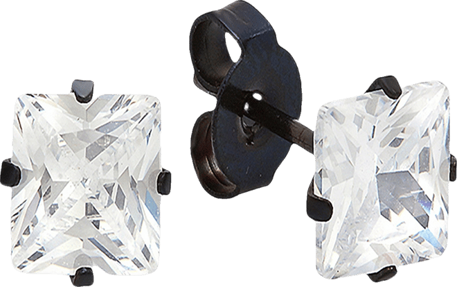 Women's Black Ip Stainless Steel and Simulated Diamonds Stud Earrings