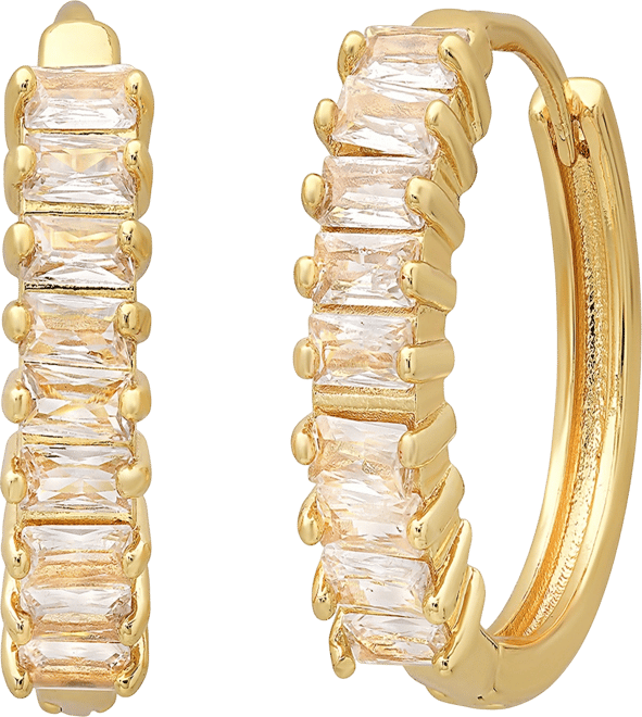 Women's 18K Gold Plated Brass Simulated Diamonds Huggie Earrings