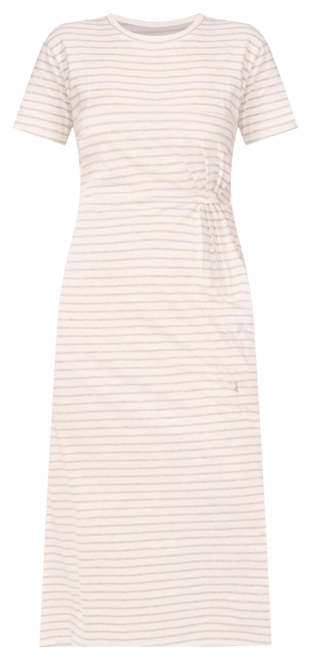 Women's Cotton Striped Ruched Midi Dress