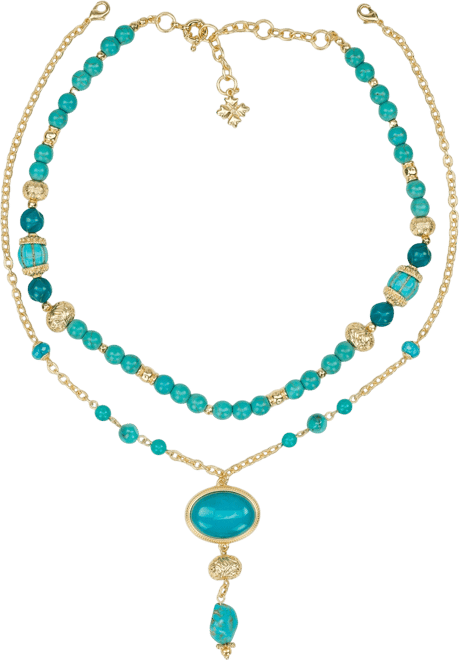 Gold-Tone Mixed Stone Convertible Layered Lariat Necklace, 18" + 3" extender