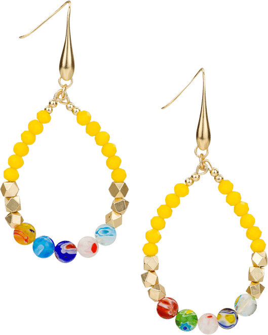 Gold-Tone Mixed Bead Tear-Shape Drop Earrings