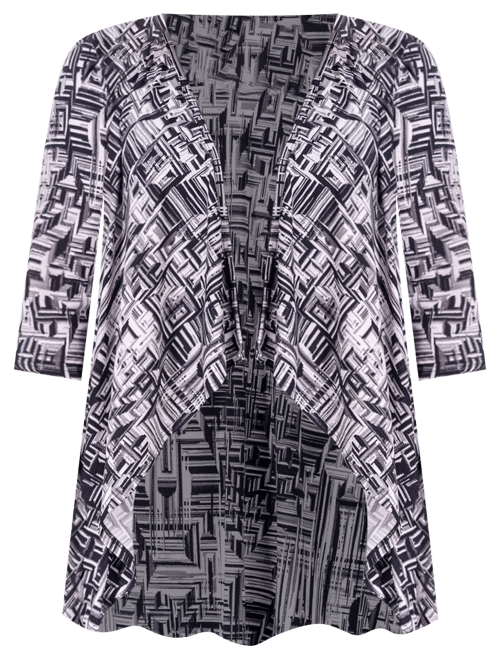 Petite Black Print Elbow Length Sleeve Open Cardigan Jacket