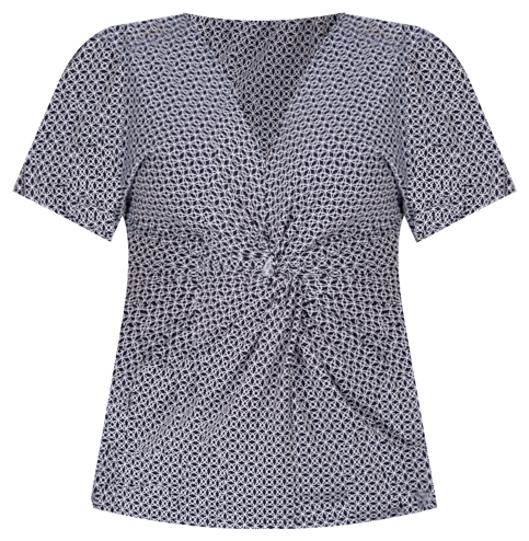 Petite V-Neck Geometric Print Front Kimono Sleeve Top