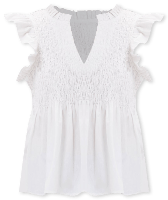 White Flutter Sleeve Smocked Irma Top