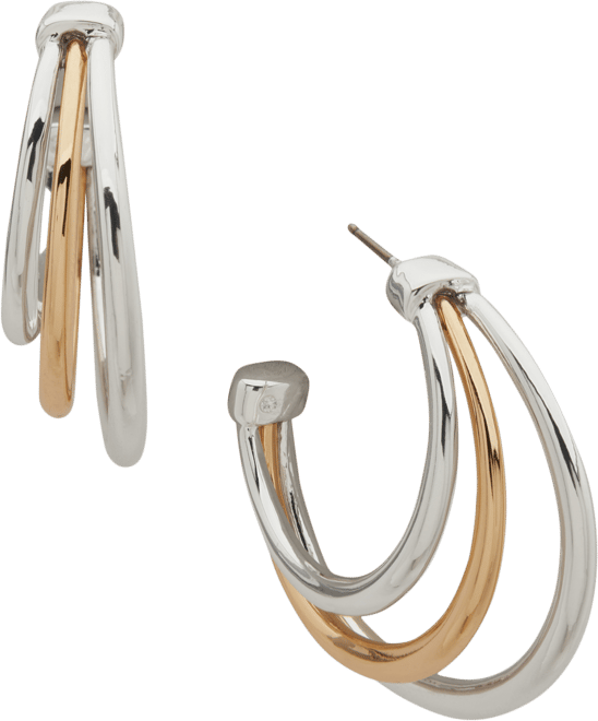 Two-Tone Medium Triple-Row Hoop Earrings, 1.29"