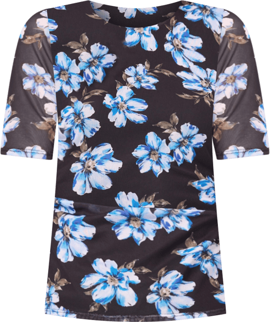 Women's Short Sleeve Ruched Side Mesh Top