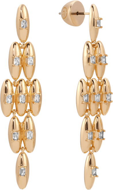 Oval Dome Baguette Diamond Shape Dangle Earrings