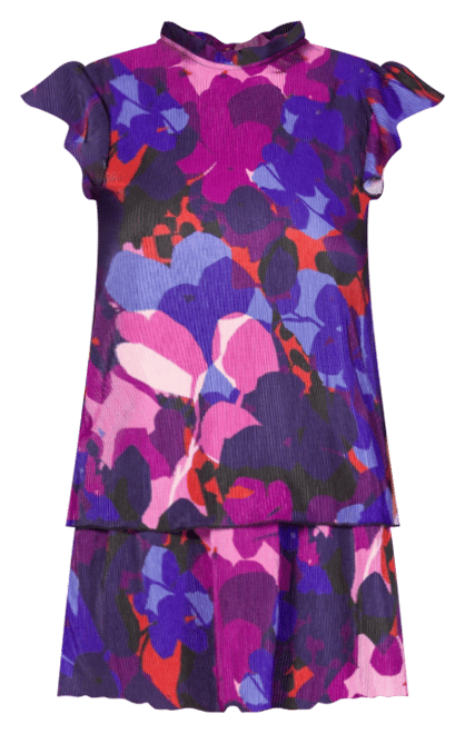 Petite Multicolor Ruffle Cap Sleeve Tiered Mini Dress