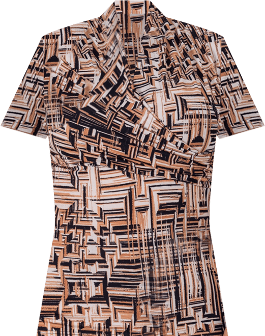 Petite Brown Print Short Sleeve V-Neck Wrap Top