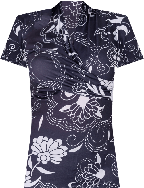 Petite Black and White Short Sleeve V-Neck Wrap Top