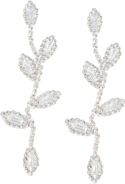 Women's Silver Embellished Foliage Drop Earrings