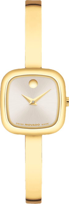 Women's Museum Cushion Swiss Quartz Yellow Pvd Steel Bangle Watch, 21.50mm