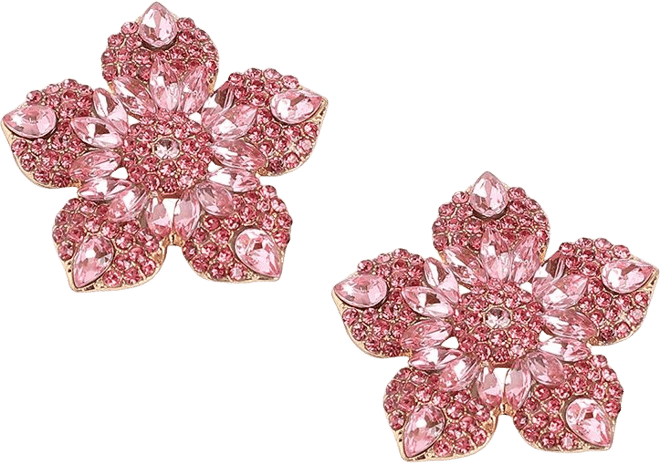 Women's Pink Embellished Flower Stud Earrings