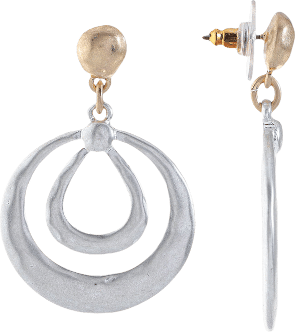 Bella Uno Double Ring Post Top 2 Tone Earrings