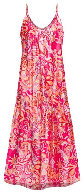 Women's Pink Print Lightweight Spaghetti Strap Pocket Maxi Dress