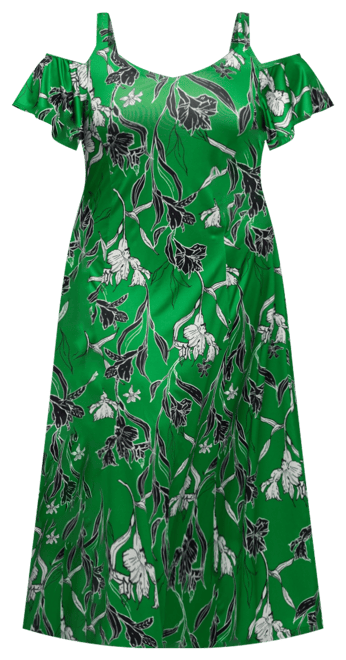 Plus Size Cold Shoulder Ruffle Sleeve A-Line Maxi Dress