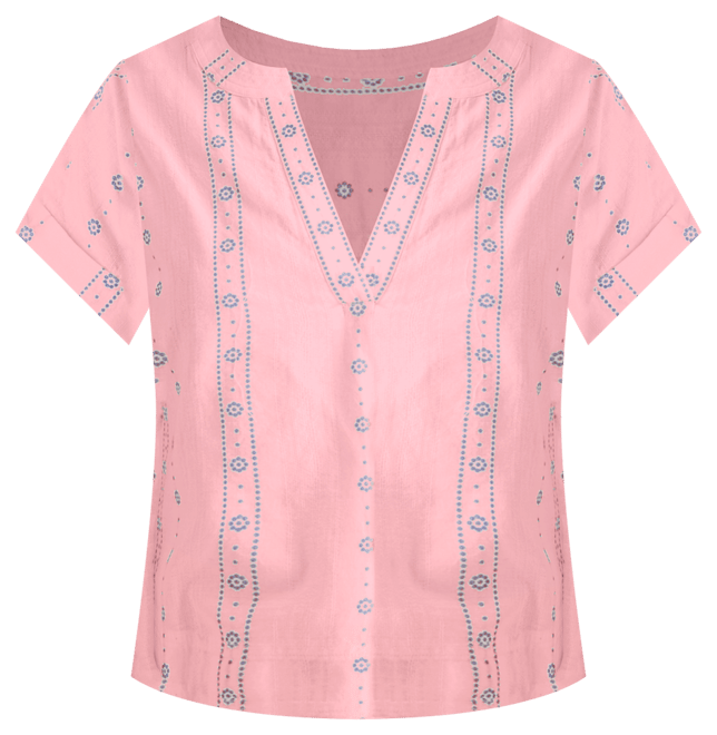 売れ筋商品|||ラッキーブランド カットソー トップス レディース Women's Embroidered Cotton Cuffed-Sleeve Top Cream And Blue Jacquard Lucky Brand Women's Embroidered Cotton Cuffed-Sleeve Top