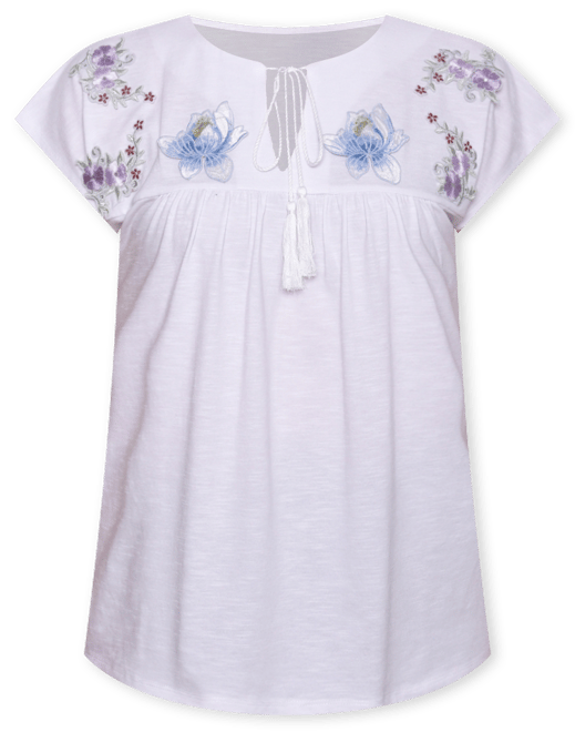 Women's Embroidered Yoke Extended Sleeve Top