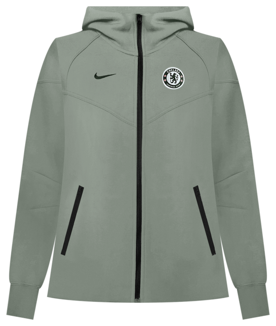 Chelsea FC Tech Windrunner Felpa in fleece Nike Football con cappuccio e zip a tutta lunghezza – Donna