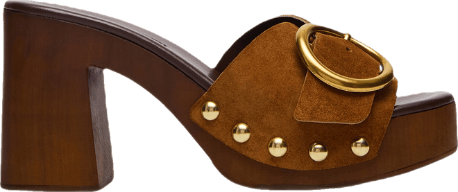 【Steve Madden】カサノヴァサンダル CASANOVA Chestnut Suede Square-Toe Wood Bottom Platform
