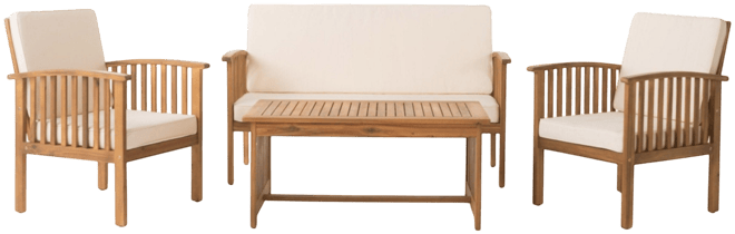 Outdoor Acacia Wood 4 Pc loveseat