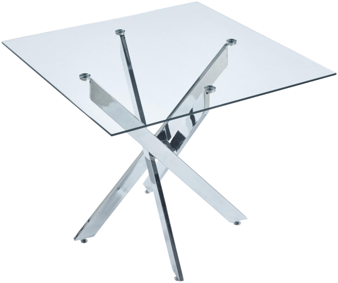 Streamdale Modern Glass Dining Table with Cross Metal Legs (90x90x75cm)