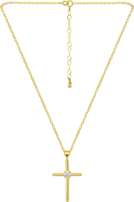 Cubic Zirconia Cross Pendant Necklace (3/8 ct. t.w.) in Sterling Silver, 16" + 2" extender