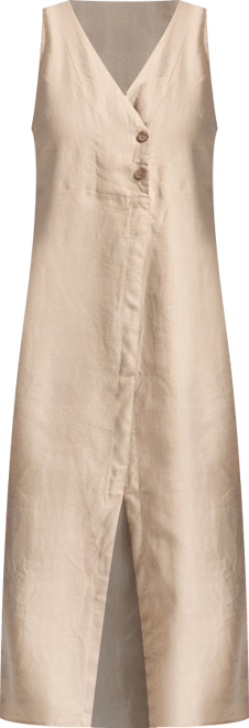 Women's Straight Dress with Front Slit in Neutral Beige Hemp