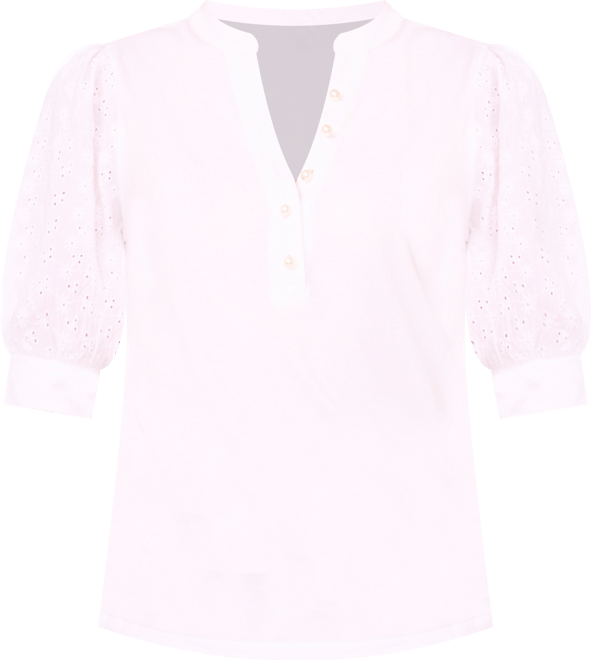 Women's Cotton Puffed-Sleeve Mixed-Media Top