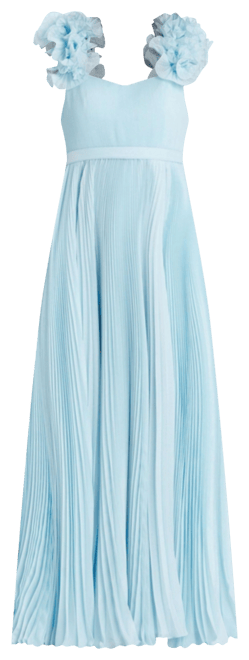 Women's Pleated Organza Gown With Ruffle Straps