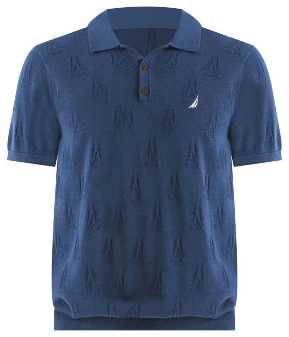 Men's Sailboat Textured Sweater Polo Shirt