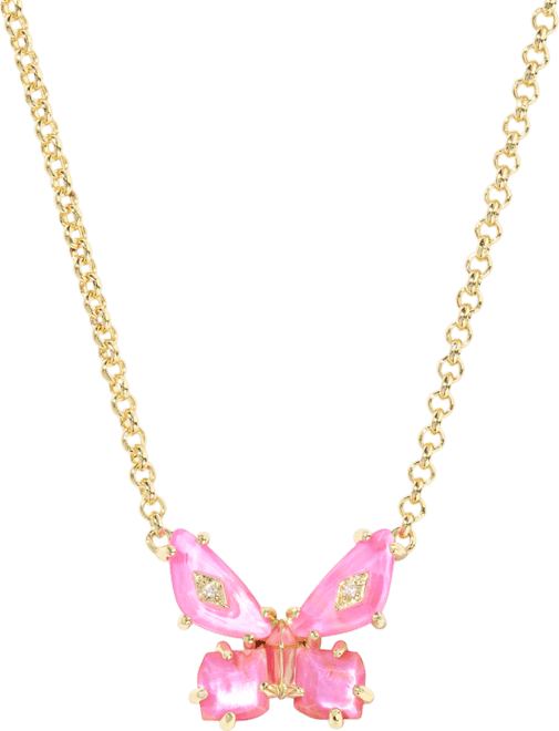 Mixed Stone Butterfly Pendant Necklace, 16" + 3" extender