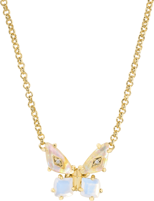 Mixed Stone Butterfly Pendant Necklace, 16" + 3" extender