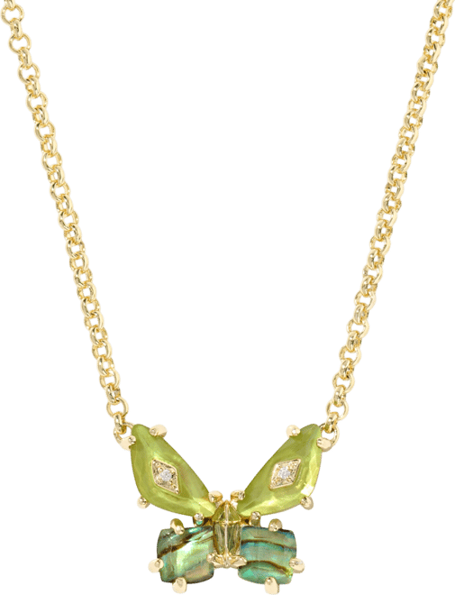 Mixed Stone Butterfly Pendant Necklace, 16" + 3" extender