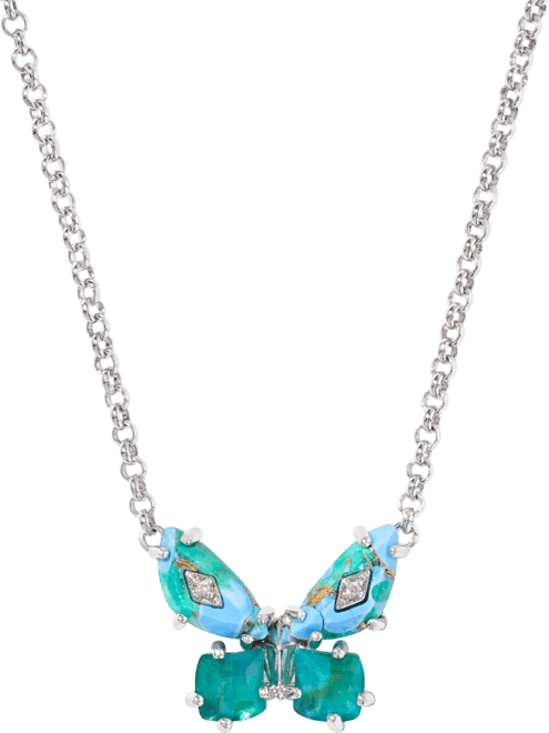 Mixed Stone Butterfly Pendant Necklace, 16" + 3" extender