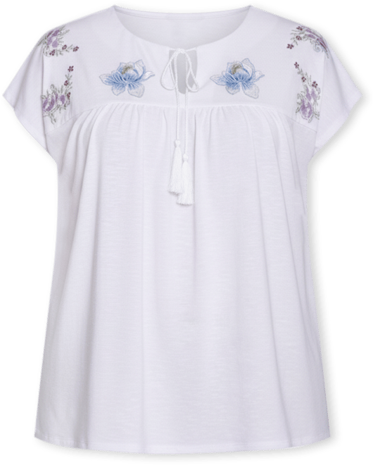 Plus Size Embroidered Yoke Extended Sleeve Top