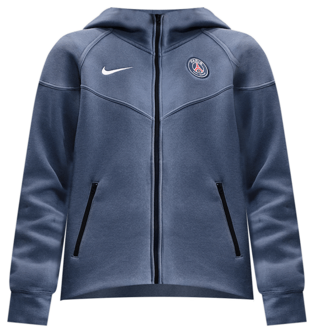 Paris Saint-Germain Tech Windrunner Huvtröja i fleece Nike Football med hel dragkedja för kvinnor