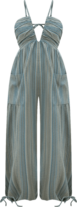 Women's Striped Plunge Loose Leg Jumpsuit