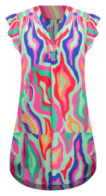 Women's Multicolor Print V Neck Cap Sleeve Knee Length Pocket Dress