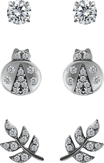 3-Pc. Set Cubic Zirconia Stud Earrings in 18k Yellow Gold over Sterling Silver (also in Sterling Silver), Exclusively at Macy's