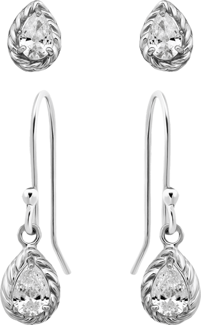 2-Pc. Set Cubic Zirconia Pear-Shaped Stud & Drop Earrings in 18k Yellow Gold over Sterling Silver, Exclusively at Macy's