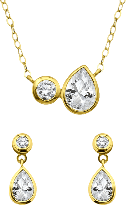 2-Pc. Set Cubic Zirconia Pear & Round Pendant Necklace & Drop Earrings in Sterling Silver, Exclusively at Macy's