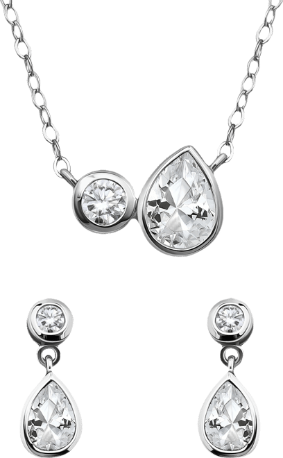 2-Pc. Set Cubic Zirconia Pear & Round Pendant Necklace & Drop Earrings in Sterling Silver, Exclusively at Macy's